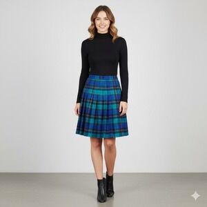 Ruling Class Vintage Plaid Pleated Midi Skirt Womens Medium Blue Green Acadamia